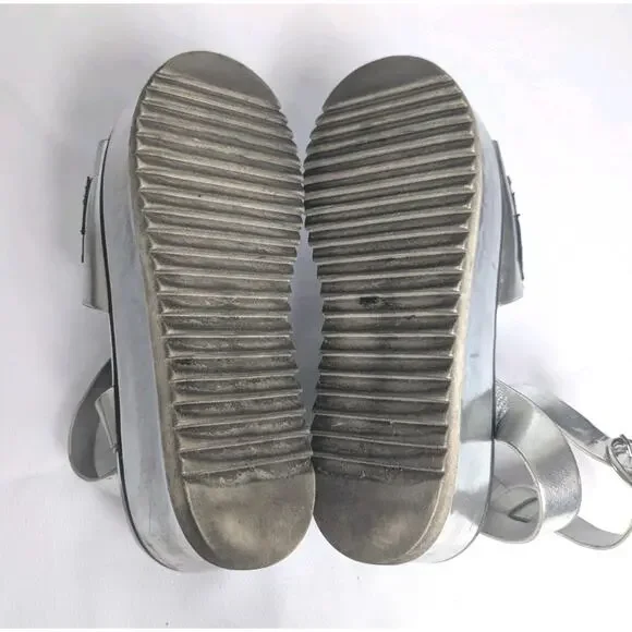 ALDO Silver Chrome Adjustable Strap Wedge Platform Sandals Sporty 2000s Pop 7.5 - Picture 7 of 7